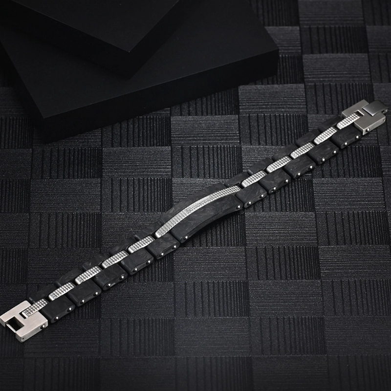 Wholesale Bracelet en fibre de carbone noir et en acier inoxydable Chine fournisseur