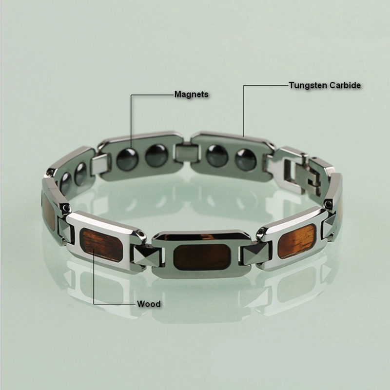 Wholesale Mens Tungsten Carbide Bracelet with Wood and Magnets Inlay China Supplier