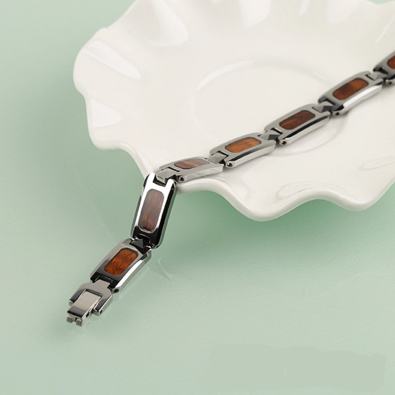 Wholesale Mens Tungsten Carbide Bracelet with Wood and Magnets Inlay China Supplier