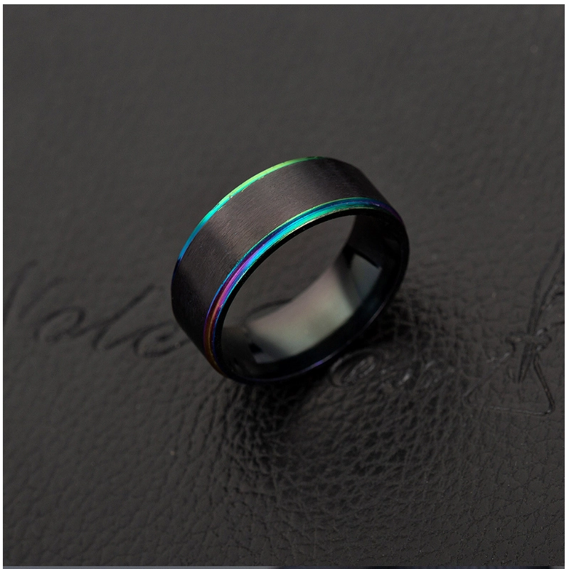 Superior Qualität 8mm Satin gebürstet Stiefkanten Zwei getönte Wolframkarbidring Schwarzer und Rainbow China Lieferant