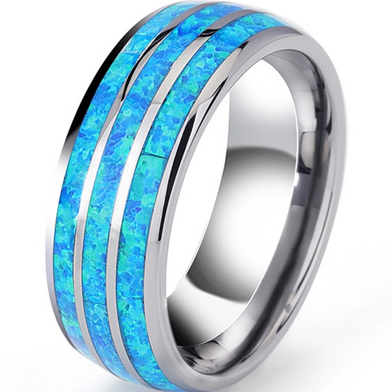 Incroyable 8mm Create Opal Inlaid de tungstène Band Band Band de mariage Chine Fabricant