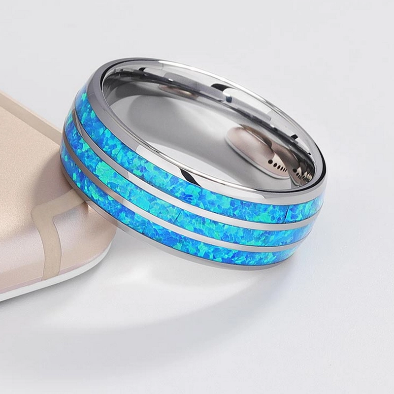 Incroyable 8mm Create Opal Inlaid de tungstène Band Band Band de mariage Chine Fabricant