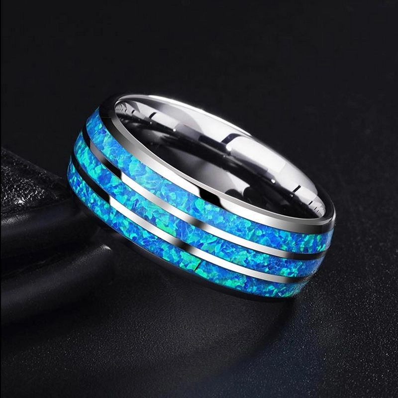 Incroyable 8mm Create Opal Inlaid de tungstène Band Band Band de mariage Chine Fabricant