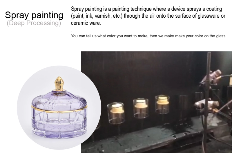 Luxury 250ml purple with shiny gold deco on glass candle containers with lid