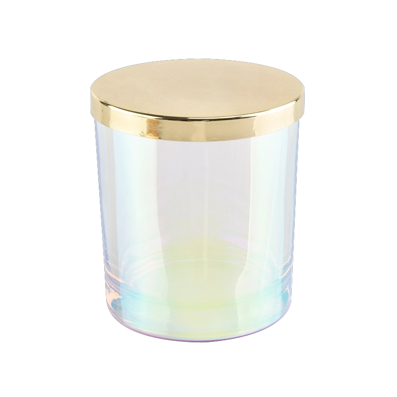 6oz Iridescent Glass Candle Jar With Gold Lids
