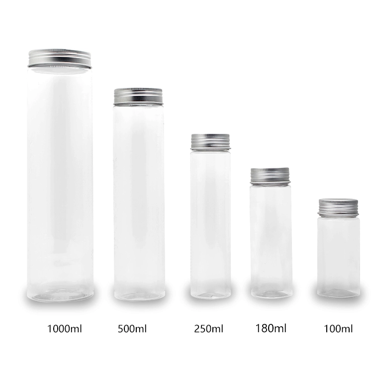 Cina Chiaro bocca larga 100ml 200ml 250ml 500ml Bottiglia di succo di plastica PET da 1 litro produttore