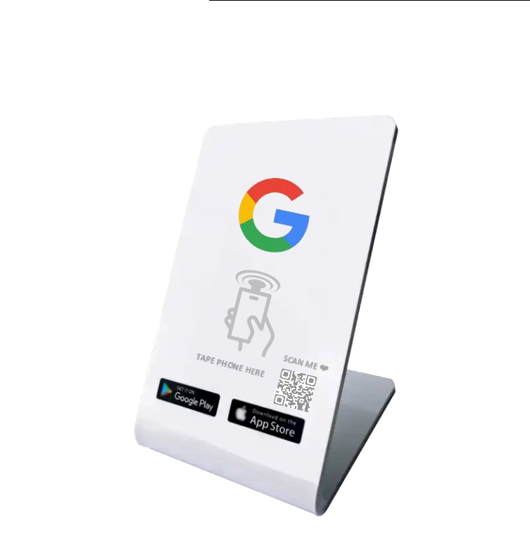 الصين تخصيص رمز الاستجابة السريعة جوجل مراجعة الاكريليك حامل NFC شاشة Nfc بدون لمس للمسح الضوئي لمراجعة جوجل حامل القائمة Uv 13.56mhz الصانع