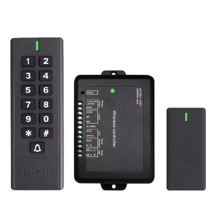 China Das Kit für die drahtlose Zugangskontrolle umfasst ein Netzteil für den Zugangscontroller, einen Ausgangsknopf und eine wasserdichte RFID-Tastatur für die Zugangskontrolle Hersteller