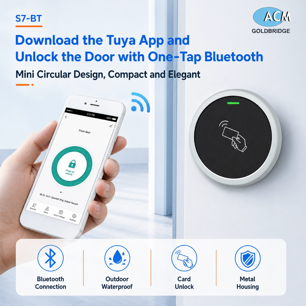 China Factory Direct Wireless Mobile App IP66 Waterproof Mini Round Zinc Alloy RFID Card Reader for Door Access Security Bulk Supply manufacturer