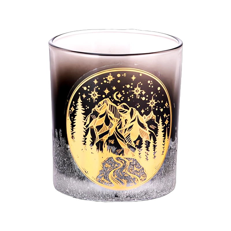 Wholesale gradient black glass candle jars christmas applique
