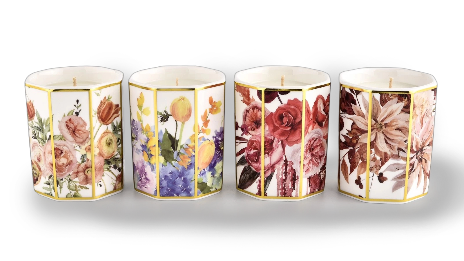 Wholesale custom octagonal decal of red roses ceramic candle jar Wholesale custom octagonal decal of red roses ceramic candle jar