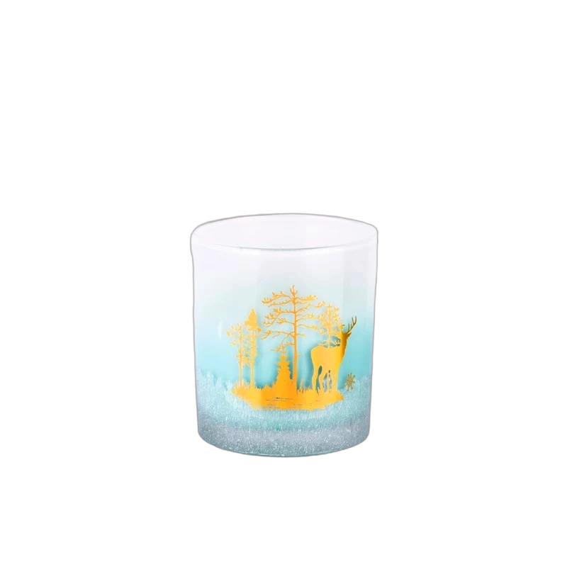 Wholesale gradient black glass candle jars christmas applique