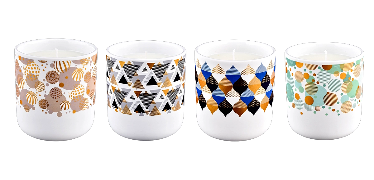 Modern custom 427ml multi-color geometric pattern rubber paint ceramic candle holder