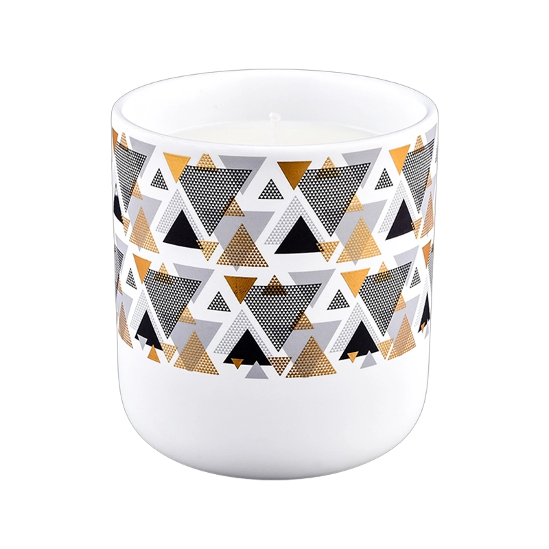 Modern custom 427ml multi-color geometric pattern rubber paint ceramic candle holder