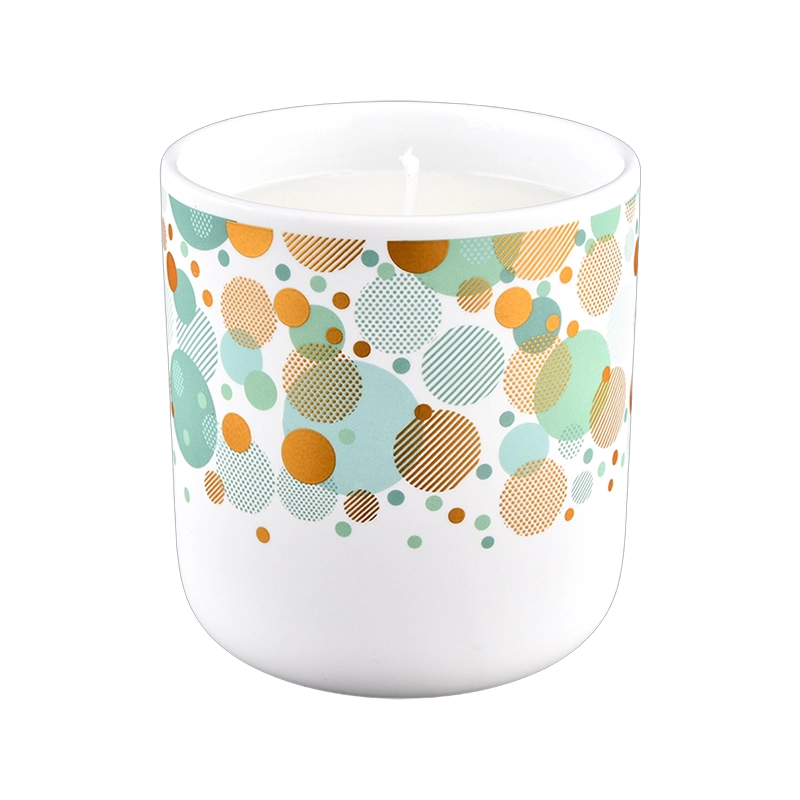 Modern custom 427ml multi-color geometric pattern rubber paint ceramic candle holder