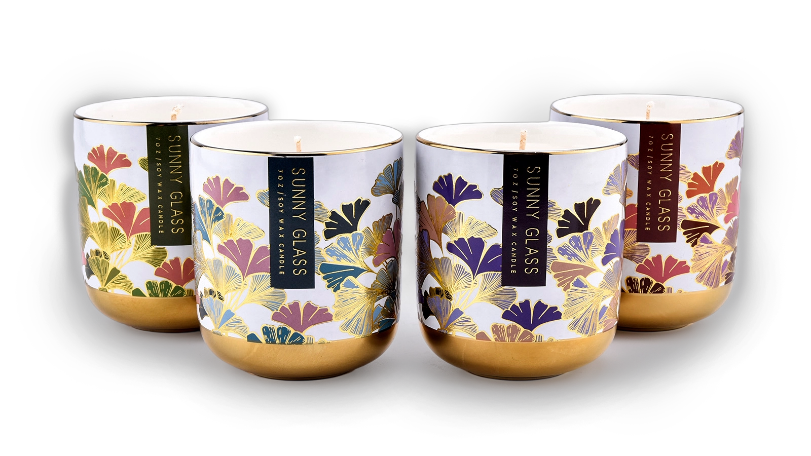 Wholesale blue ginkgo flower hot gold sticker ceramic candle holder with lid Wholesale blue ginkgo flower hot gold sticker ceramic candle holder with lid
