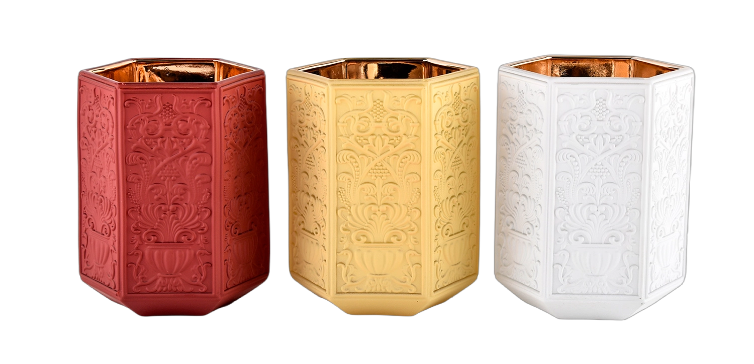 Wholesale baroque gold-plated yellow glass candle jar Wholesale baroque gold-plated yellow glass candle jar
