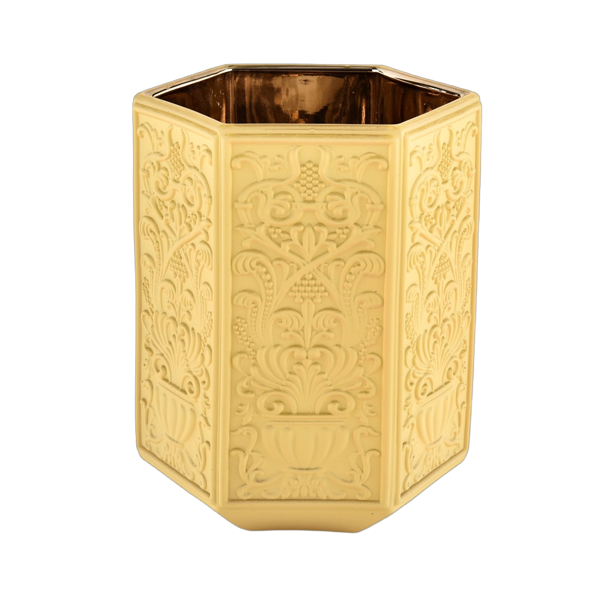 Wholesale baroque gold-plated yellow glass candle jar