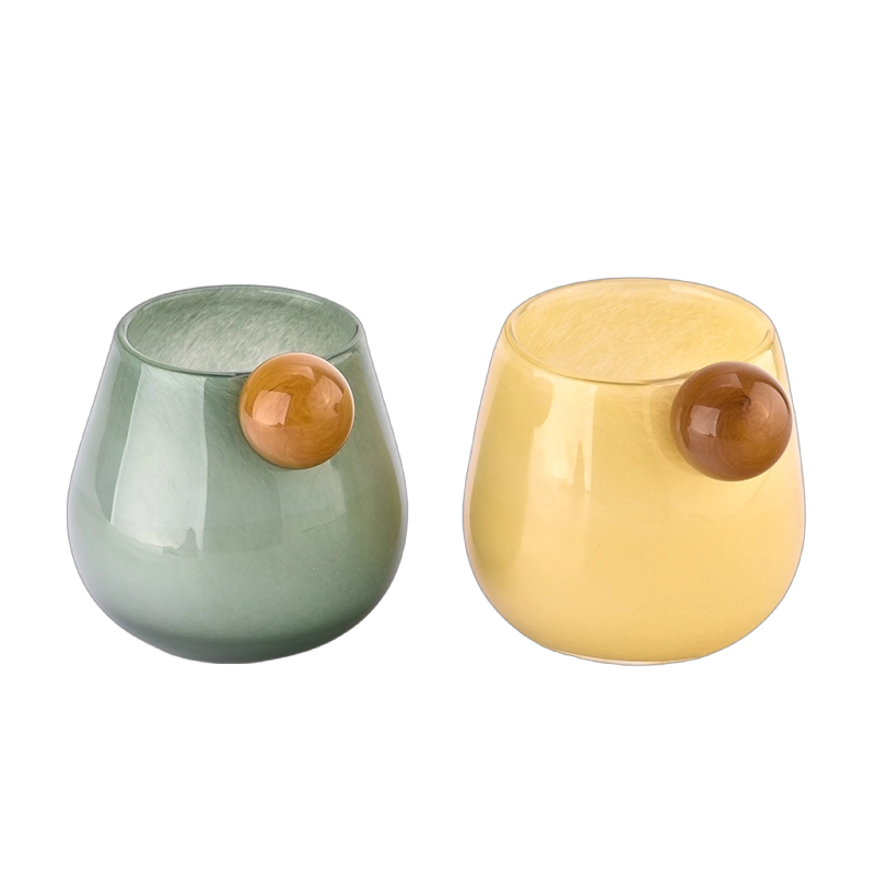 Newly designed home decor green glass candle holder with ball handle