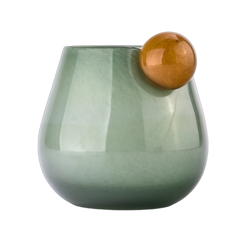 Newly designed home decor green glass candle holder with ball handle
