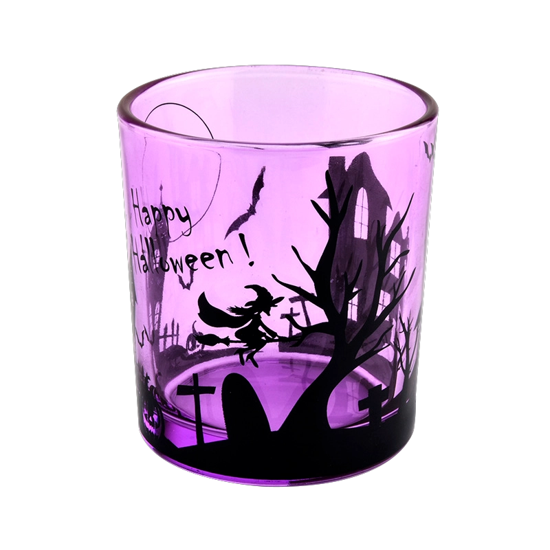 Manufacturers direct custom purple halloween graffiti decorated empty glass candle jars