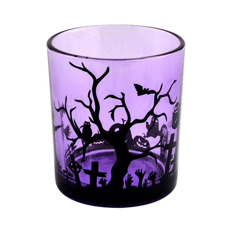 Manufacturers direct custom purple halloween graffiti decorated empty glass candle jars