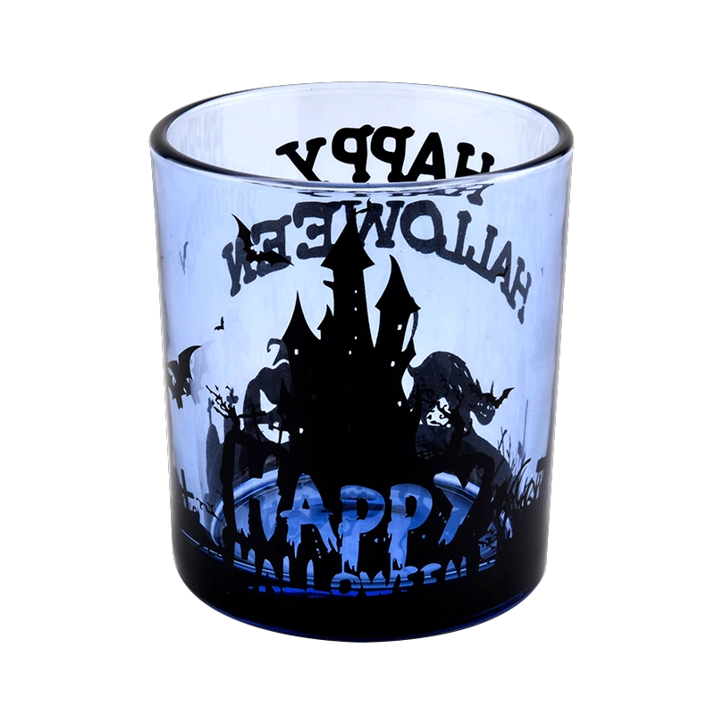 285ml blue customized luxury halloween glass candle jars wholesaler