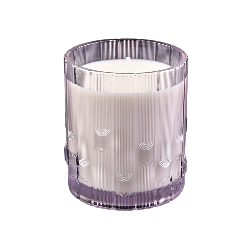 Wholesale vertical striped syllable jar pink clear glass candle jar for home decor