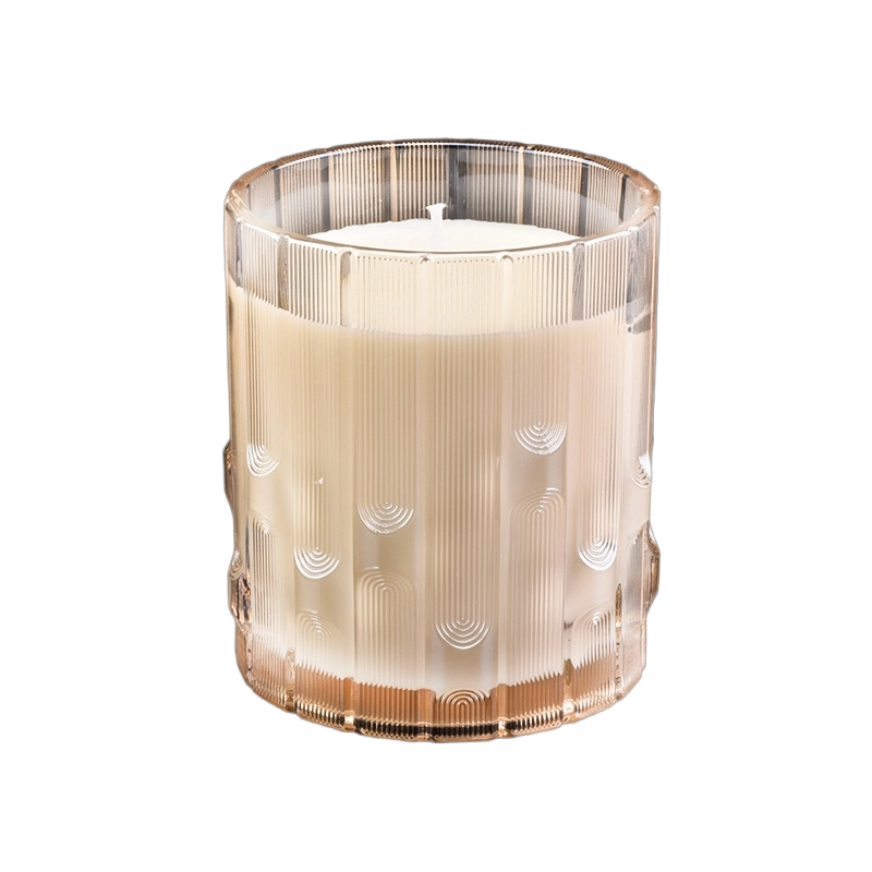 Wholesale vertical striped syllable jar pink clear glass candle jar for home decor
