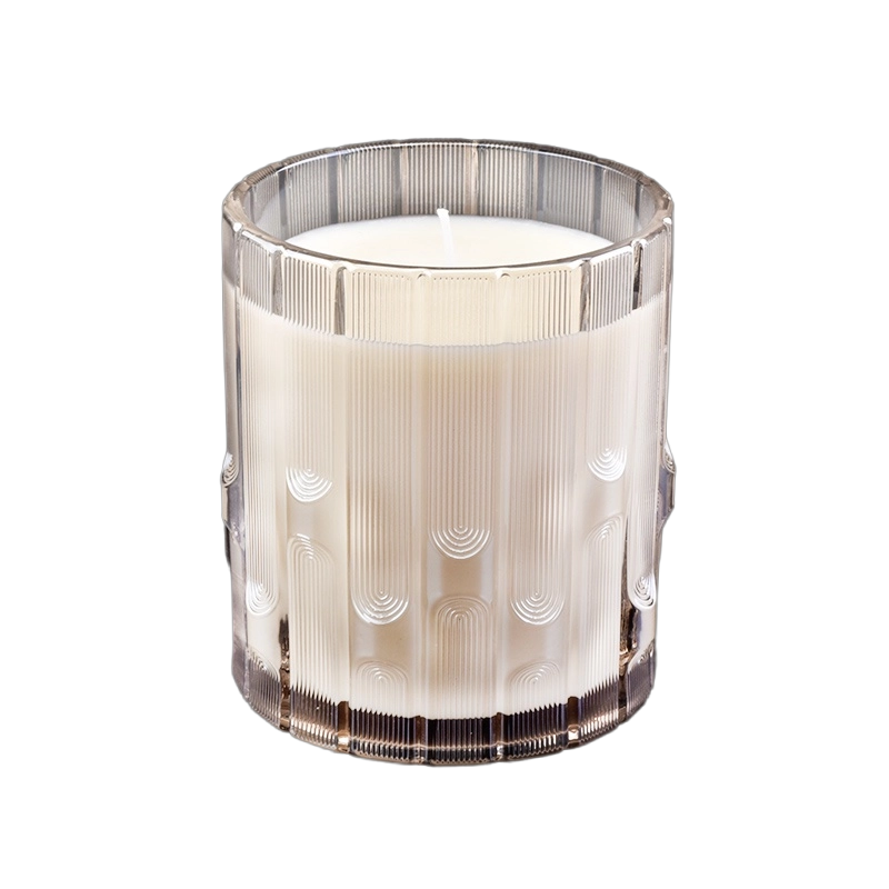 Wholesale vertical striped syllable jar pink clear glass candle jar for home decor