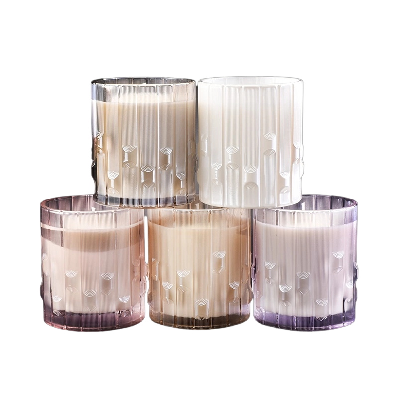 Wholesale vertical striped syllable jar pink clear glass candle jar for home decor