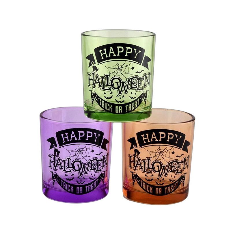 Wholesale orange halloween graffiti glass candle jars decorated for the holiday