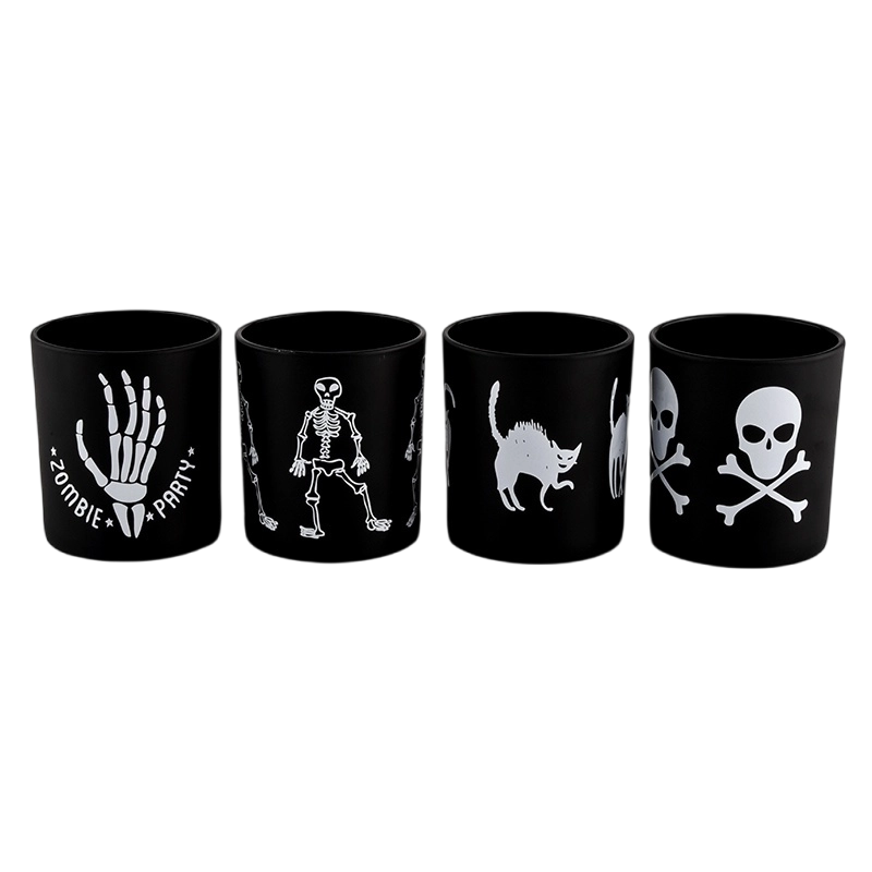 Luxury hand-painted Halloween graffiti decorated black glass candle jars
