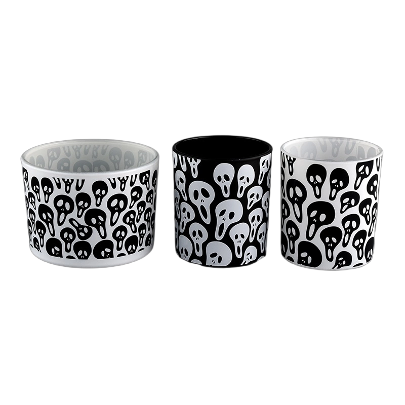 Wholesale Halloween black skeleton graffiti glass candle jar manufacturers