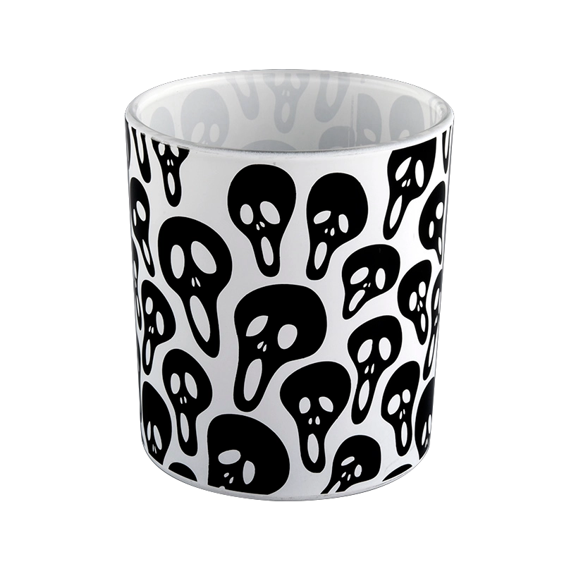 Wholesale Halloween black skeleton graffiti glass candle jar manufacturers