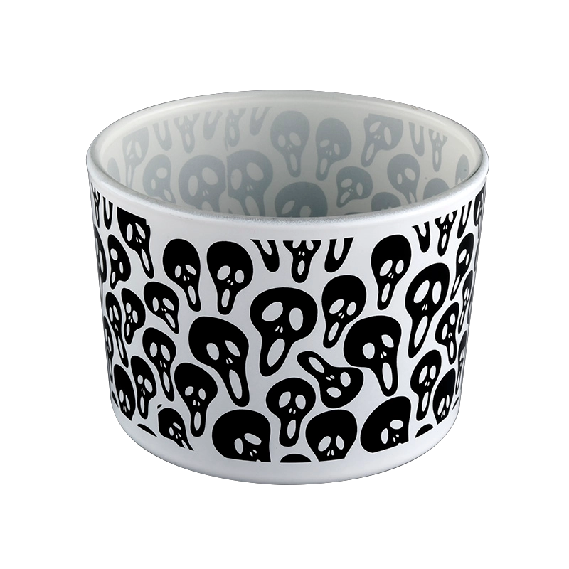 Wholesale Halloween black skeleton graffiti glass candle jar manufacturers
