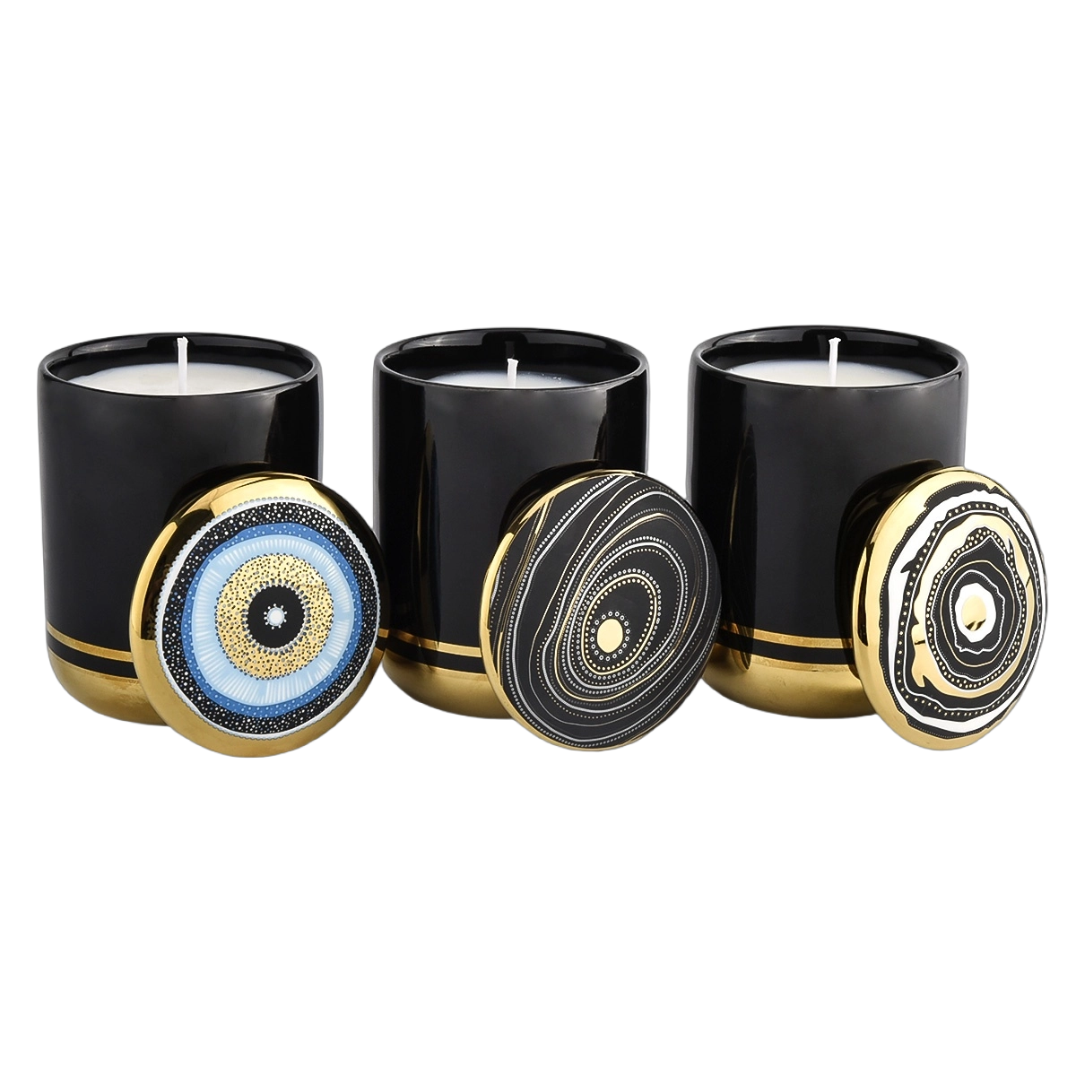 New Turkish Blue Eye Style Ceramic Candle Jar with Lid for Home Decoration