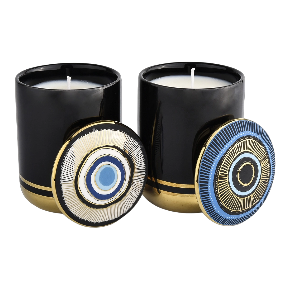  Factory direct sales black gold blue pattern ceramic candle holders with lid candle container