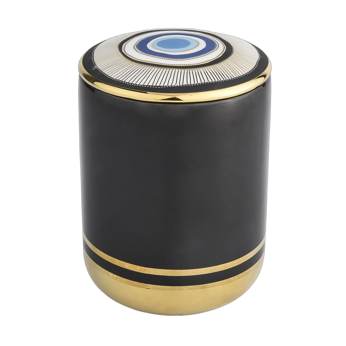  Factory direct sales black gold blue pattern ceramic candle holders with lid candle container