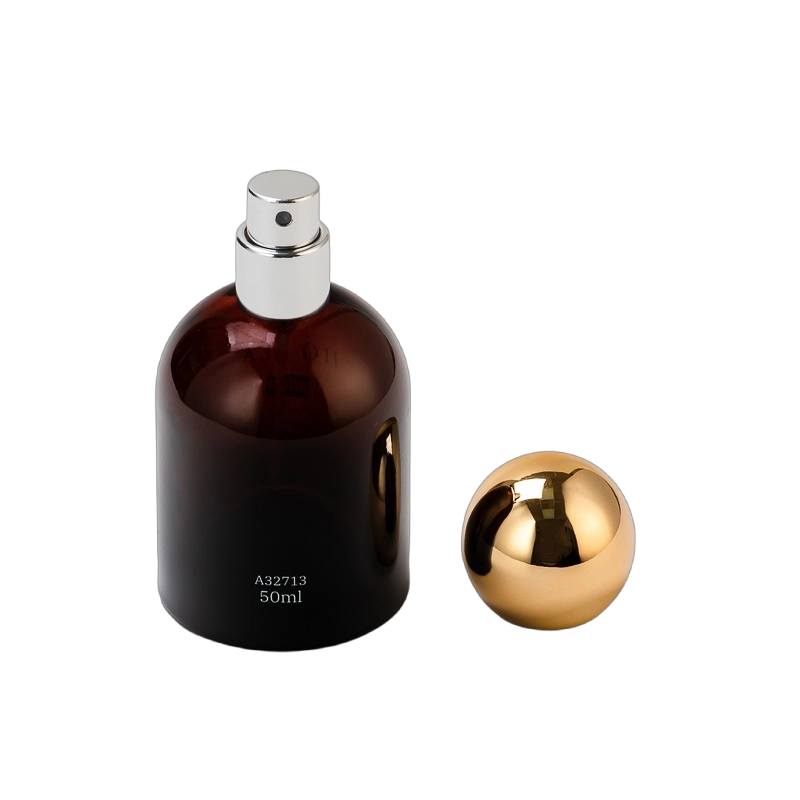 Wholesale gilded spherical lid amber-brown perfume bottles