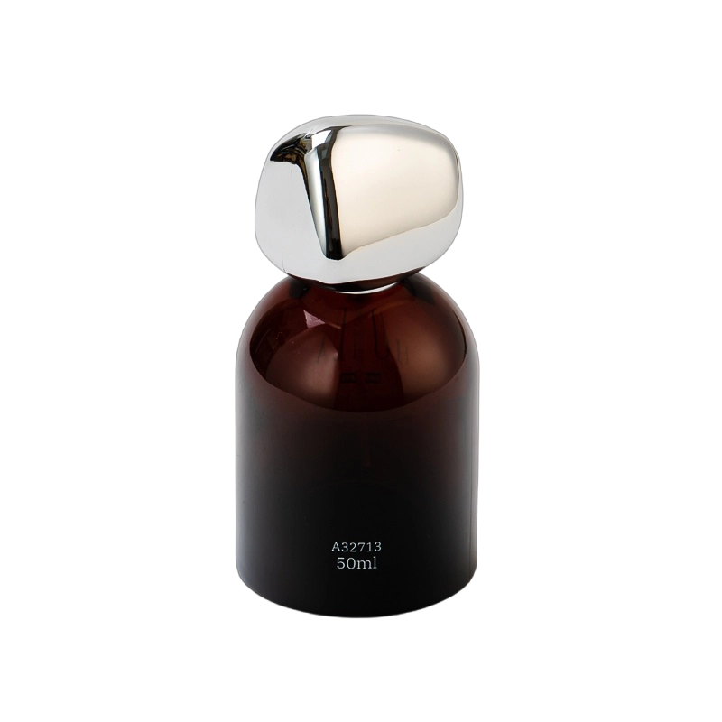 Wholesale Perfume Bottle With SilverToned Geometric Cap in Amber Brown