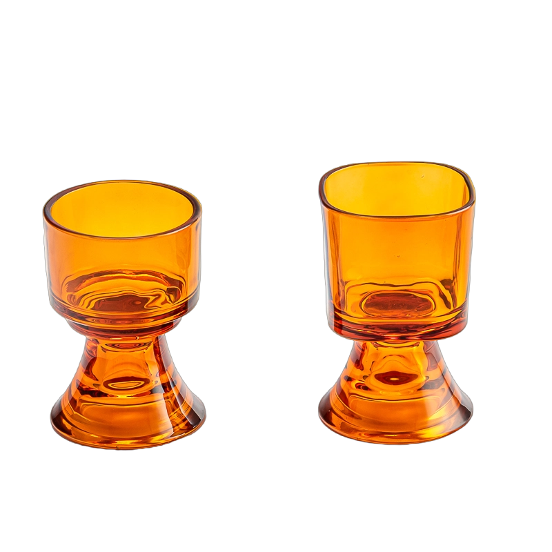 Wholesale amber glass candle holder for tabletop decoration