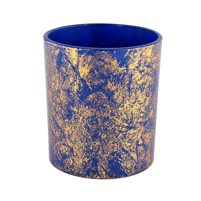 Golden printing dust with blue candle vessels for home decoration Golden printing dust with blue candle vessels for home decoration