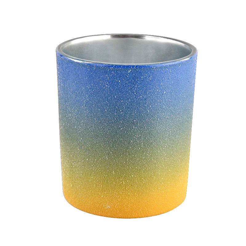 ombre two-colored glass candle jar with metallic silver inside