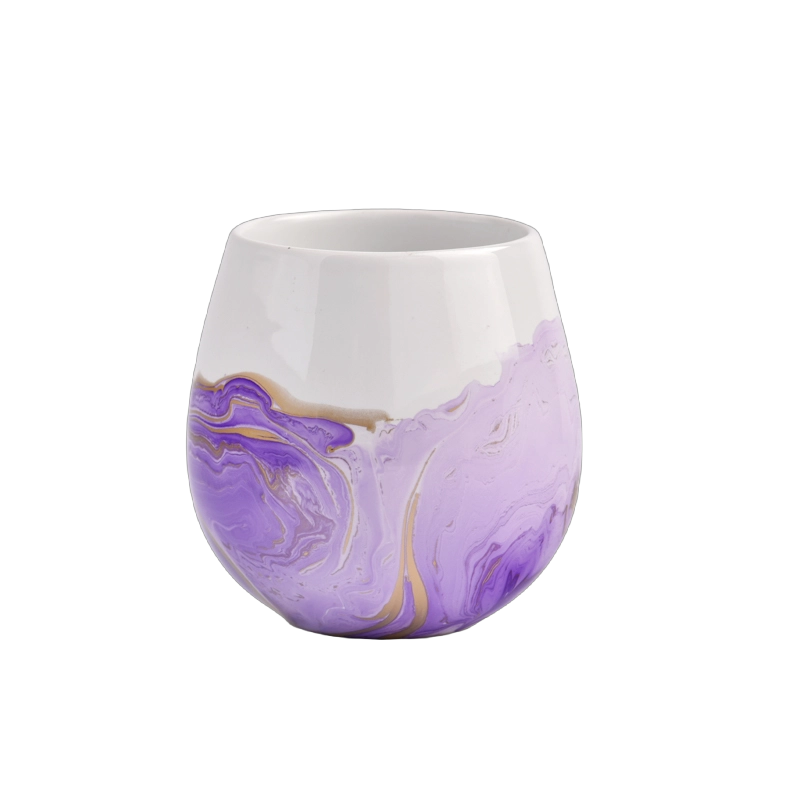 Oval Shape Ceramic Candle Votive Jars with marble finish