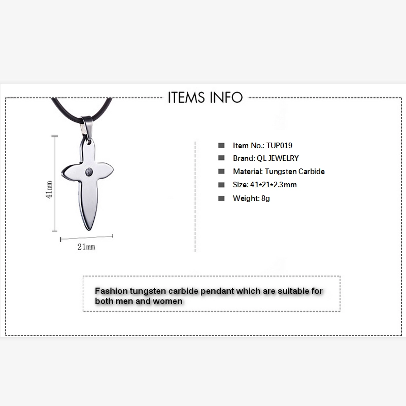 Chaud Selling Bijoux Hommes Tungstène Croix Collier Pendentif Collier Homme Tungstène Tag avec CZ Stone Chine Fournisseur