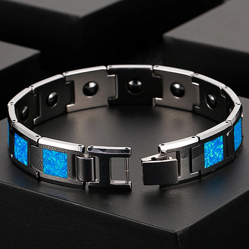 Großhandel Gesundheit Mens Schmuck High Polished Herren Opal Wolfram Carbid Armband Magnete Inlay China Lieferant