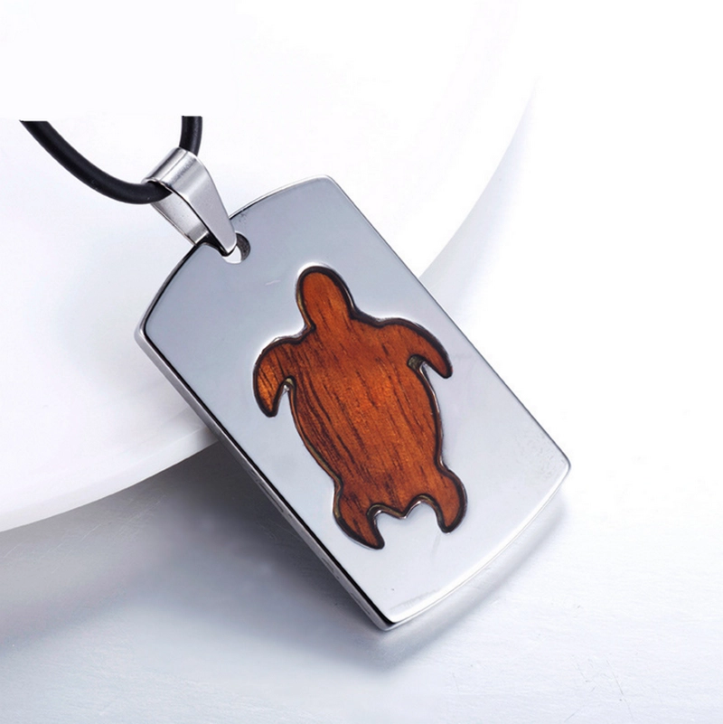 Hohe Qualität Männer Modeschmuck Wolframkarbid Koa Holz Anhänger Halskette Herren Wolfram Hund Tag Turtle Anhänger China Fabrik