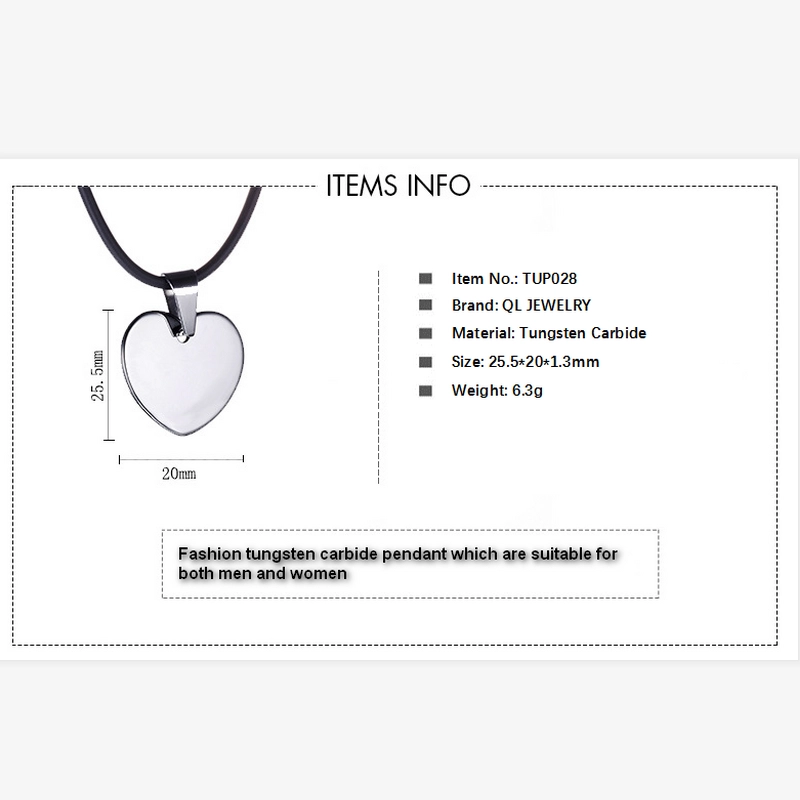 Damen- oder Herrenmode-Modeschmuck Wolframkarbid-Herz-Anhänger Wolfram-Herz-Halskette für Herren-Wolfram-Hunde-Tag China-Hersteller