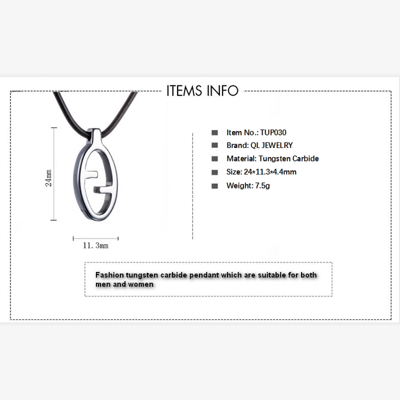 High Quality Men\'s Fashion Jewelry Tungsten Carbide Oval Pendant for Men Tungten Oval Dog Tag Necklace China Manufacturer